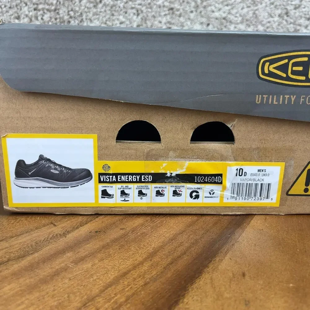 KEEN Vista Energy ESD Men's Size 10 D Work Shoes Carbon Toe Slip Resistant Black